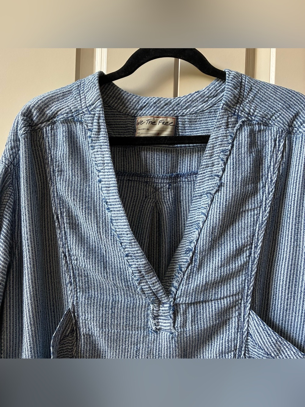 Free People We the Free By The Shore Shirt Indigo Stripe - Picture 5 of 9